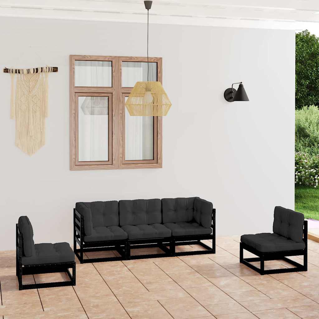 5 Piece Garden Lounge Set with Cushions Solid Wood Pine