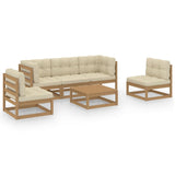 6 Piece Garden Lounge Set with Cushions Solid Pinewood - Front View