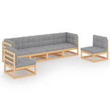 6 Piece Garden Lounge Set with Cushions Solid Pinewood - Front View