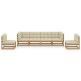 6 Piece Garden Lounge Set with Cushions Solid Pinewood - Side View