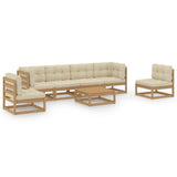 7 Piece Garden Lounge Set with Cushions Solid Pinewood - Front View