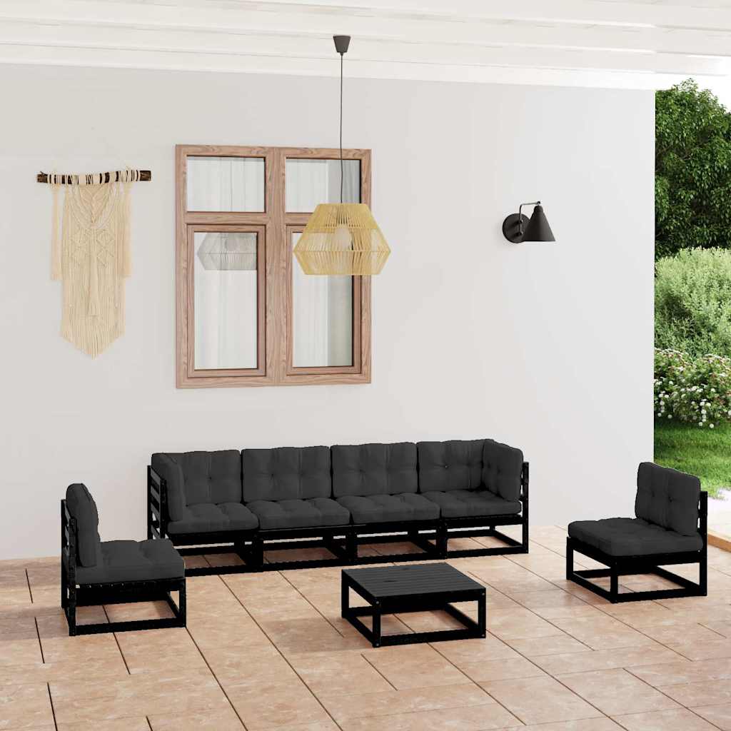 7 Piece Garden Lounge Set with Cushions Solid Wood Pine
