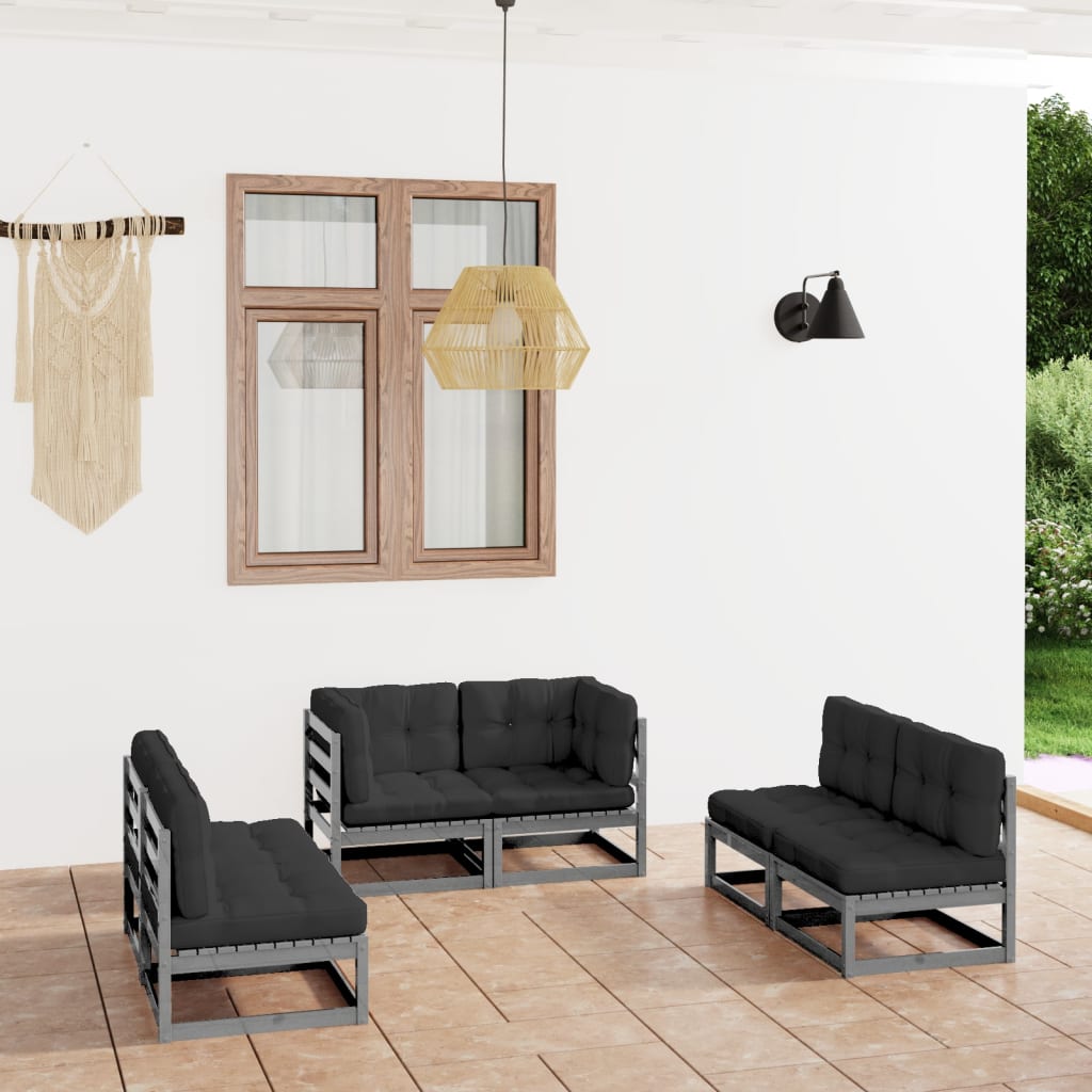 6 Piece Garden Lounge Set with Cushions Solid Pinewood