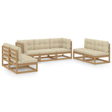 7 Piece Garden Lounge Set with Cushions Solid Pinewood - Front View
