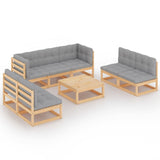 8 Piece Garden Lounge Set with Cushions Solid Pinewood - Front View