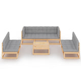8 Piece Garden Lounge Set with Cushions Solid Pinewood - Side View