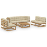 8 Piece Garden Lounge Set with Cushions Solid Pinewood - Front View