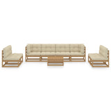 9 Piece Garden Lounge Set with Cushions Solid Pinewood - Side View