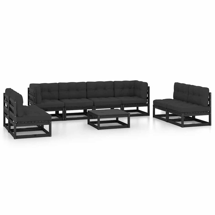9 Piece Garden Lounge Set with Cushions Solid Wood Pine