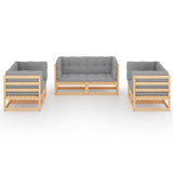 6 Piece Garden Lounge Set with Cushions Solid Pinewood - Side View