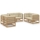 6 Piece Garden Lounge Set with Cushions Solid Pinewood - Front View