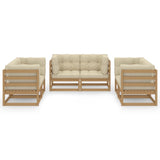 6 Piece Garden Lounge Set with Cushions Solid Pinewood - Side View