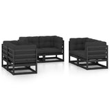 6 Piece Garden Lounge Set with Cushions Solid Pinewood - Front View