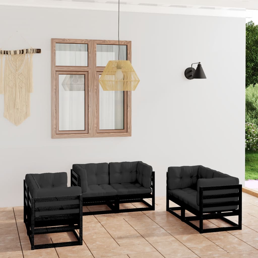 6 Piece Garden Lounge Set with Cushions Solid Wood Pine