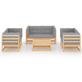 7 Piece Garden Lounge Set with Cushions Solid Pinewood - Side View