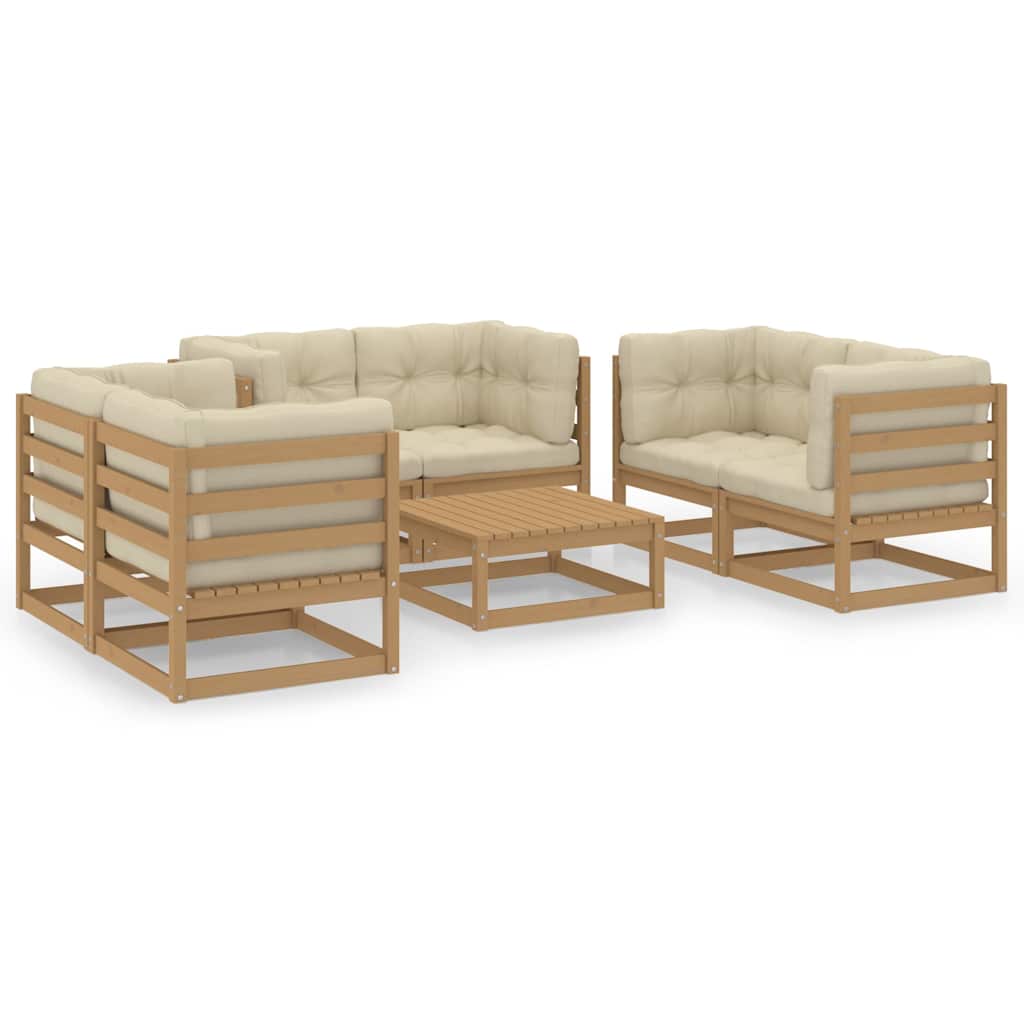 7 Piece Garden Lounge Set with Cushions Solid Wood Pine