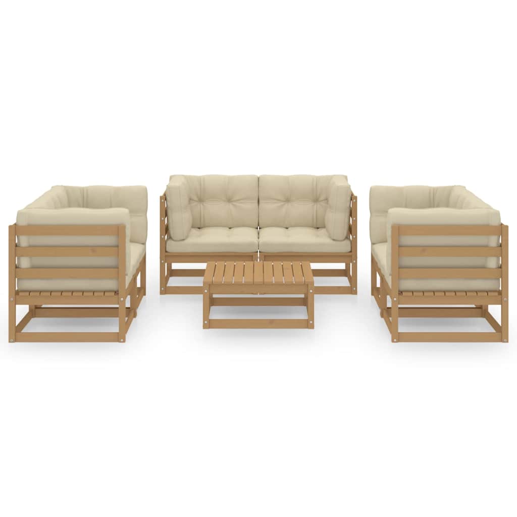 7 Piece Garden Lounge Set with Cushions Solid Wood Pine