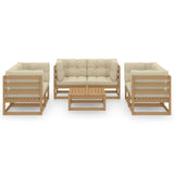 7 Piece Garden Lounge Set with Cushions Solid Wood Pine
