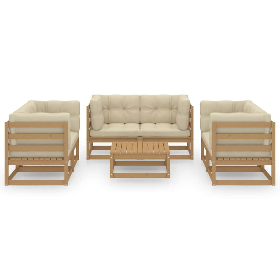 7 Piece Garden Lounge Set with Cushions Solid Wood Pine