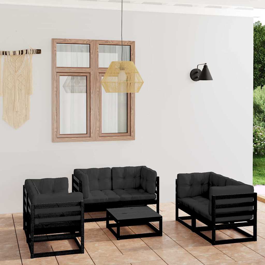 7 Piece Garden Lounge Set with Cushions Solid Wood Pine