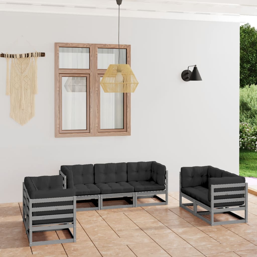 7 Piece Garden Lounge Set with Cushions Solid Pinewood