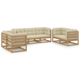 7 Piece Garden Lounge Set with Cushions Solid Pinewood - Front View