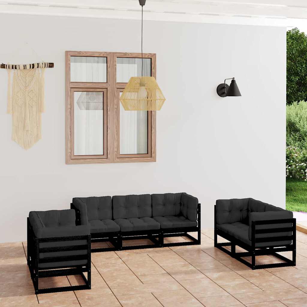 7 Piece Garden Lounge Set with Cushions Solid Wood Pine