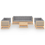 8 Piece Garden Lounge Set with Cushions Solid Pinewood - Side View