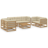 8 Piece Garden Lounge Set with Cushions Solid Pinewood - Front View