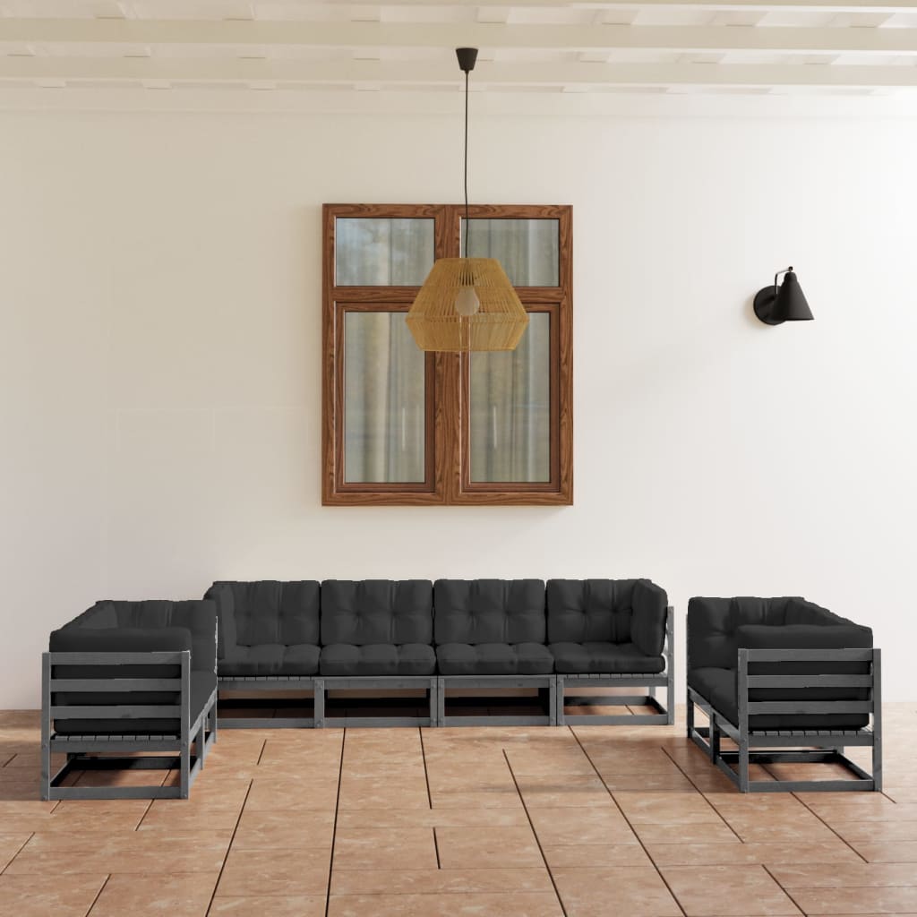 8 Piece Garden Lounge Set with Cushions Solid Pinewood