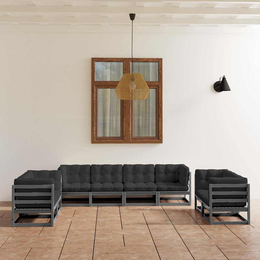 8 Piece Garden Lounge Set with Cushions Solid Wood Pine