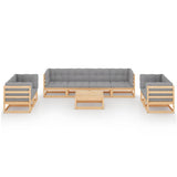 9 Piece Garden Lounge Set with Cushions Solid Pinewood - Side View
