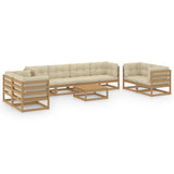 9 Piece Garden Lounge Set with Cushions Solid Pinewood - Front View