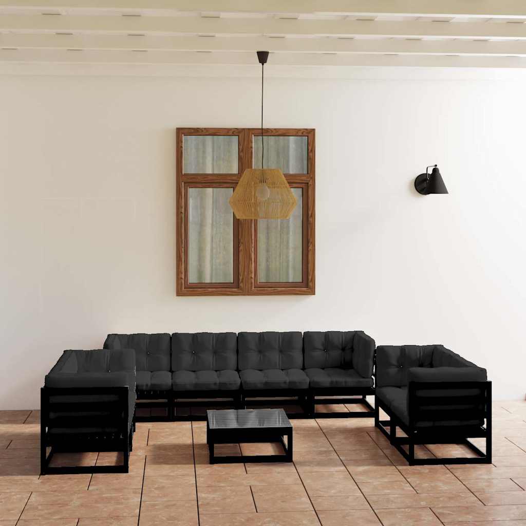 9 Piece Garden Lounge Set with Cushions Solid Wood Pine
