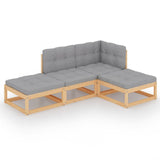 4 Piece Garden Lounge Set with Cushions Solid Pinewood - Front View
