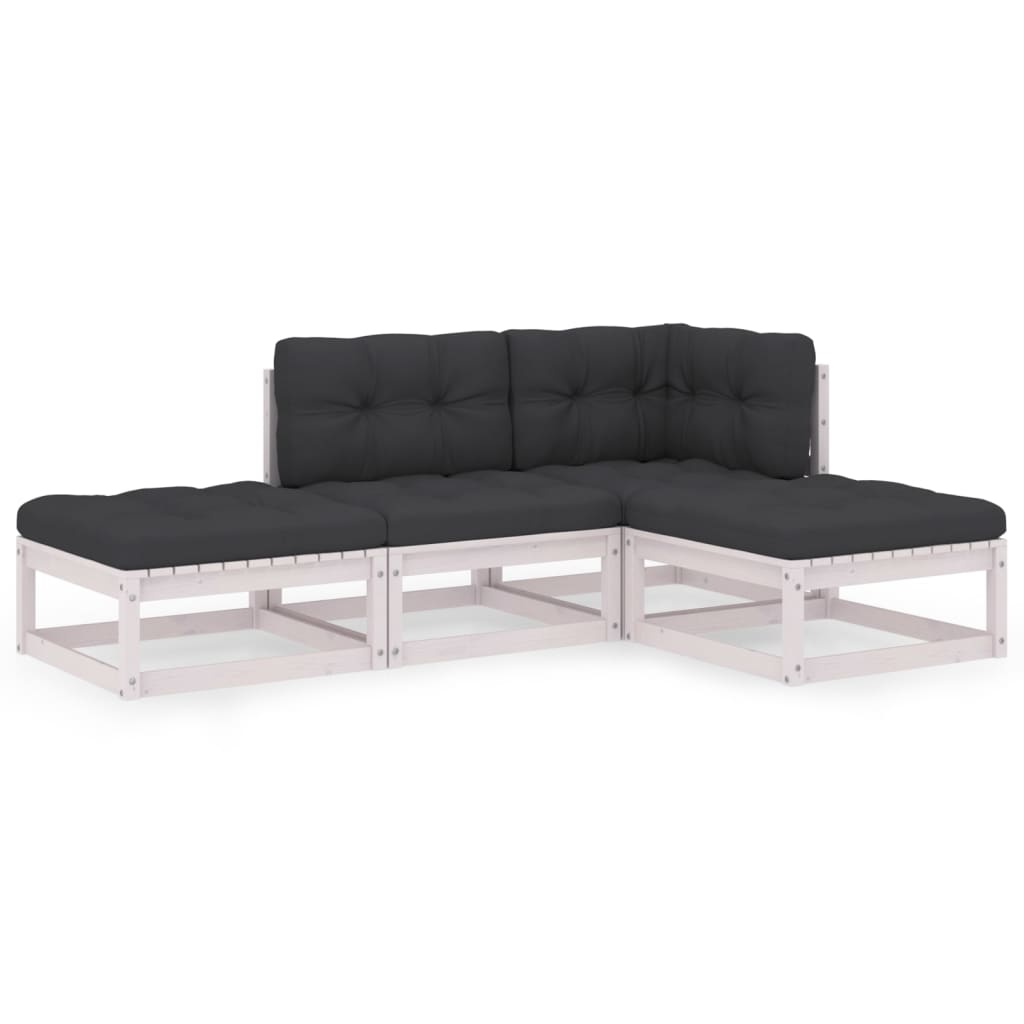 4 Piece Garden Lounge Set with Cushions Solid Pinewood