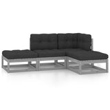 4 Piece Garden Lounge Set with Cushions Solid Pinewood - Front View