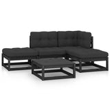 5 Piece Garden Lounge Set with Cushions Solid Wood Pine - Front View