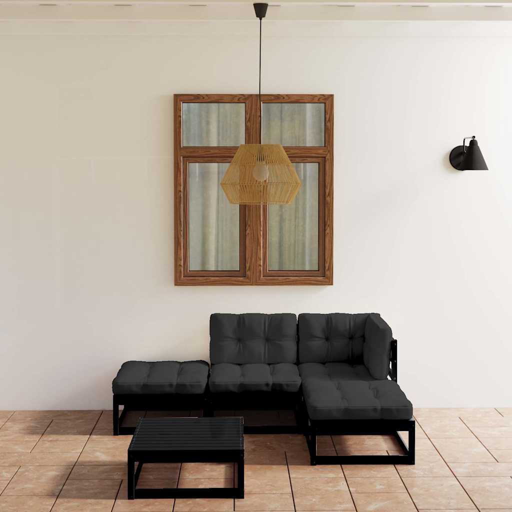 5 Piece Garden Lounge Set with Cushions Solid Wood Pine