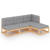 4 Piece Garden Lounge Set with Cushions Solid Pinewood - Front View
