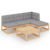 5 Piece Garden Lounge Set with Cushions Solid Pinewood - Front View