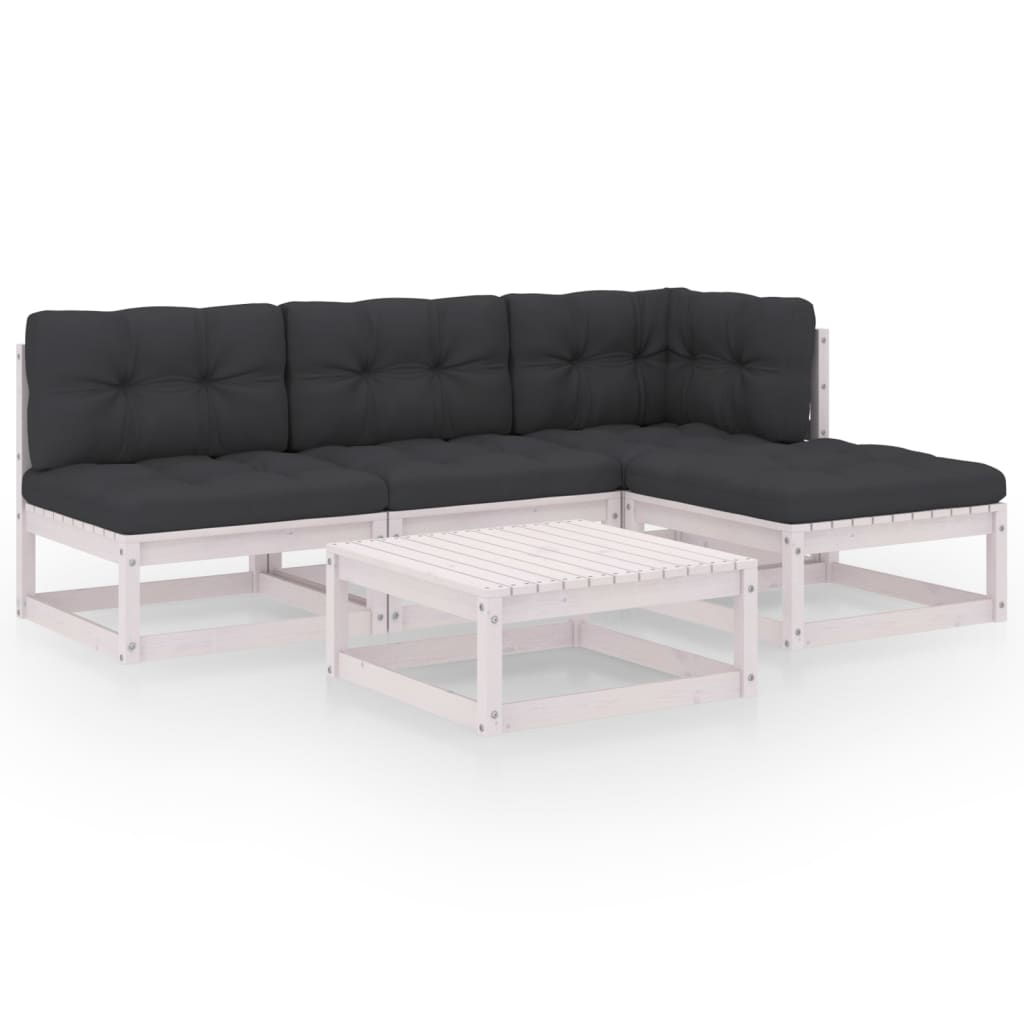 5 Piece Garden Lounge Set with Cushions Solid Pinewood