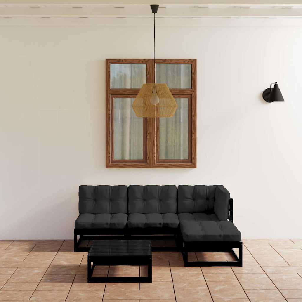 5 Piece Garden Lounge Set with Cushions Solid Wood Pine