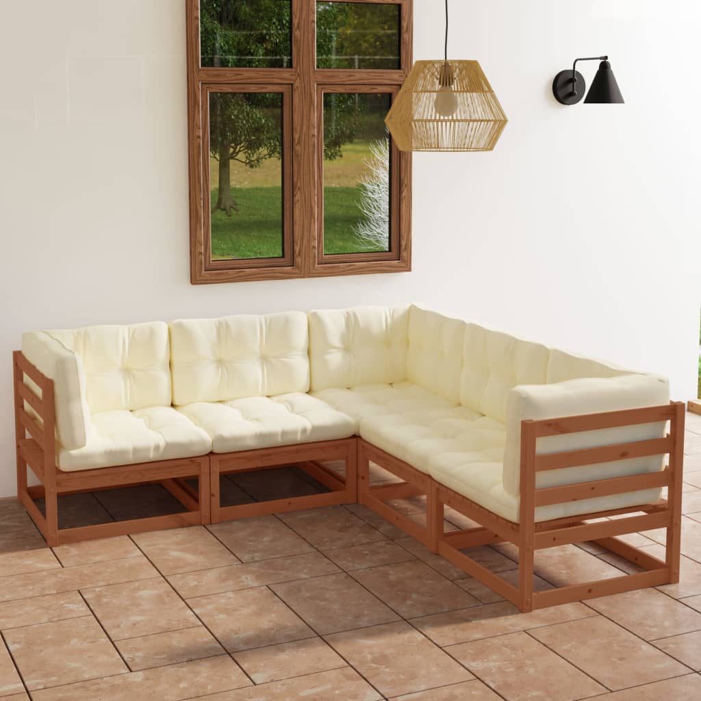 5 Piece Garden Lounge Set with Cushions Solid Pinewood