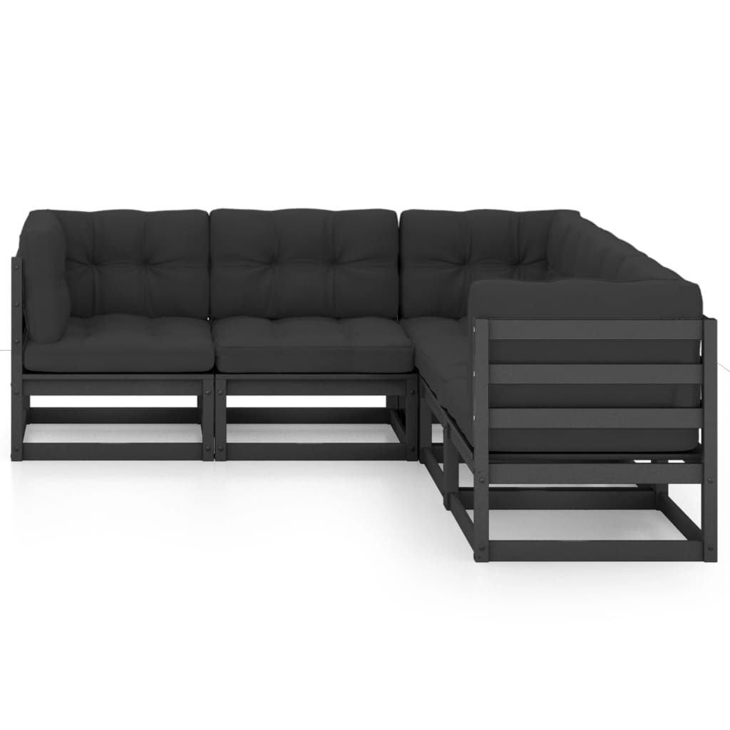 5 Piece Garden Lounge Set with Cushions Solid Wood Pine
