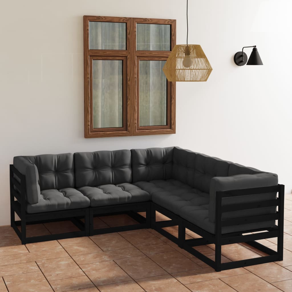 5 Piece Garden Lounge Set with Cushions Solid Wood Pine