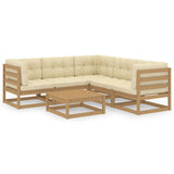 6 Piece Garden Lounge Set with Cushions Solid Pinewood - Front View