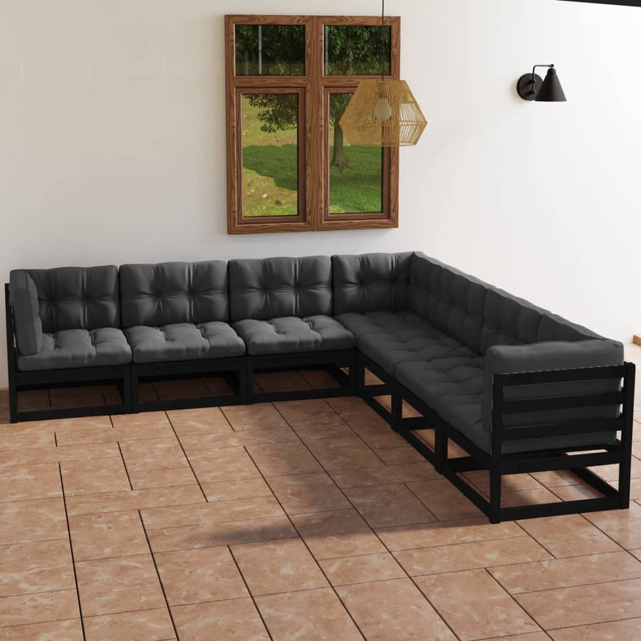 7 Piece Garden Lounge Set with Cushions Solid Wood Pine