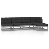 5 Piece Garden Lounge Set with Cushions Solid Pinewood - Front View