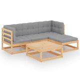 5 Piece Garden Lounge Set with Cushions Solid Pinewood - Front View